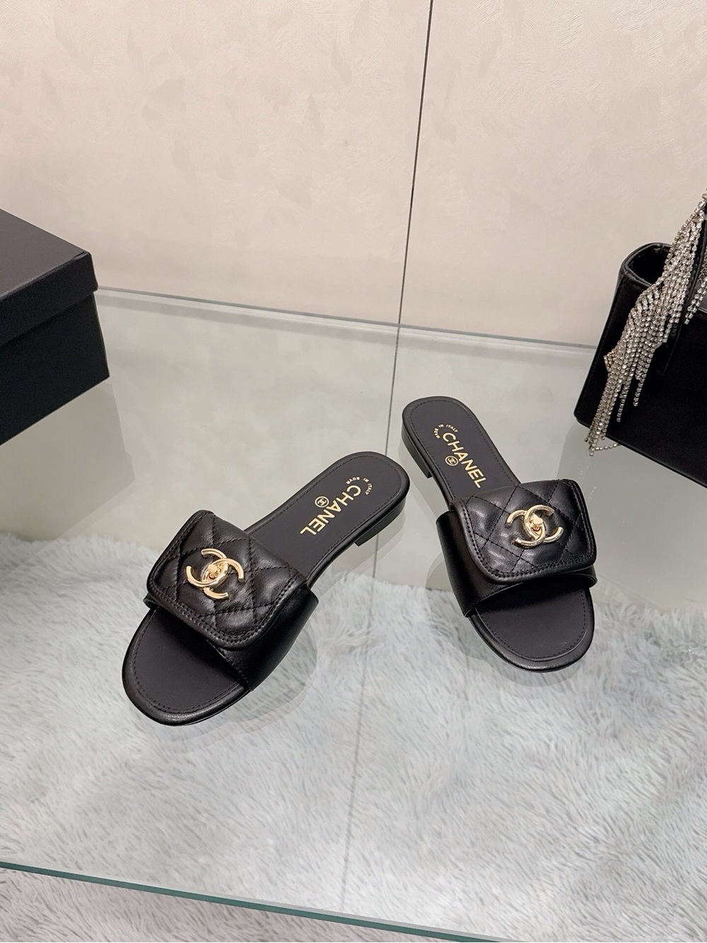 CHANEL Quilted CC Sandals